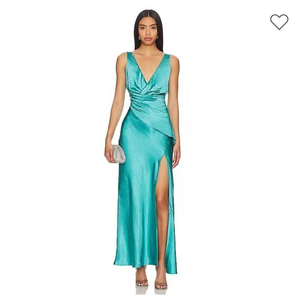NEW ELLIATT Junia Dress Aquamarine blue satin draped maxi Revolve XS